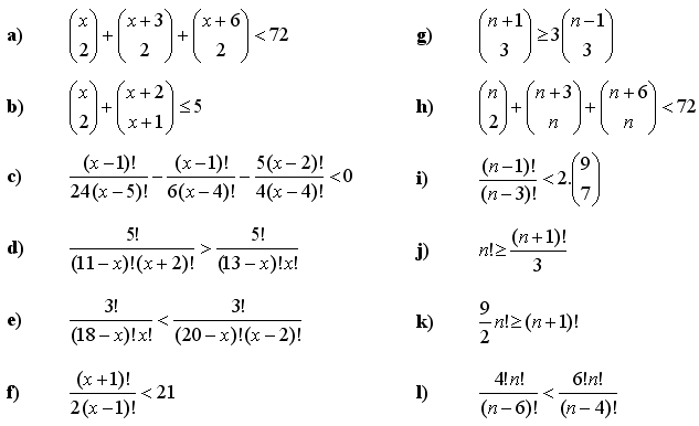 Kombinatorické rovnice a nerovnice - Príklad 3 - Zadanie